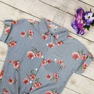 Floral Self-tie Button Front Top